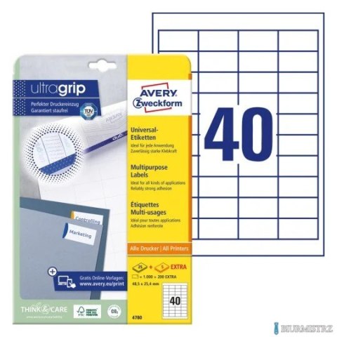 Trwałe etykiety uniwersalne 4780 48,5x25,4 30ark białe Avery Zweckform