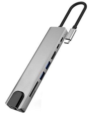 Adapter 8w1 Typ-C to HDMI +RJ45(100Mbps)+USB3.0+USB2.0+SD/TF+68W PD+U