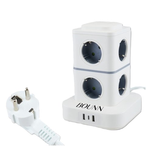 BOUNN listwa zasilająca przeciwprzepięciowa 11 gniazd 3xUSB 1,5m