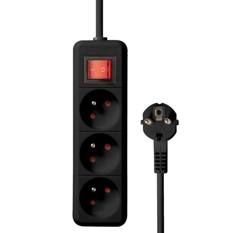 Bounn listwa zasilająca antyprzepięciowa 3 gniazda 3 m czarna 16A