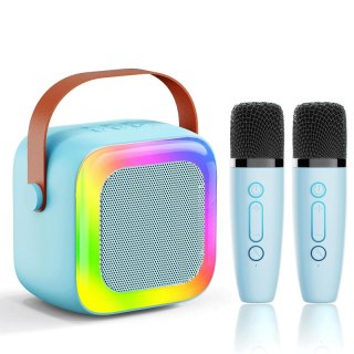 Głośnik karaoke z dwoma mikrofonami niebieski