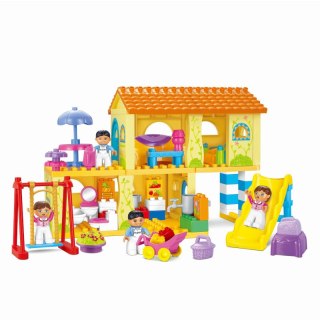 Klocki konstrukcyjne domek żółty z huśtawką 102 elementy