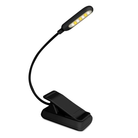 Lampka LED nocna z klipsem na książkę USB czarna