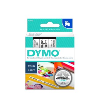 Dymo taśma do drukarek etykiet, D1 43613 | 6mm x 7m | czarny / biały
