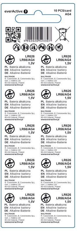 Everactive Bateria spec.alkaliczna AG4 LR626 LR66 BLISTER 10 SZT