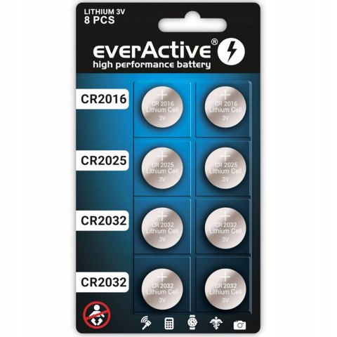 Everactive Bateria spec.litowa MIX 8SZT 4 X CR2032, 2 X CR2025, 2 X CR2016
