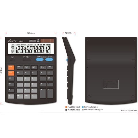 Vector kalkulator biurowy VC-666 | biurowy | 12 miejsc | czarny