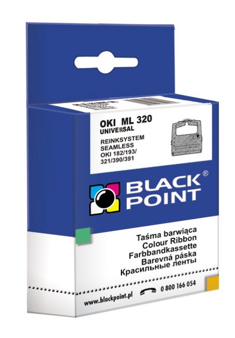 Black Point taśma barwiąca KBPO320 zastępuje Oki ML 182 / 391, czarna, uniwersalna 9 / 24 igły, 8 mm / 1,8 m