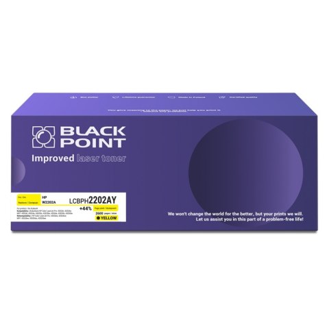 Toner Black Point LCBPH2202AY 
Zastępuje: HP W2202A 
Wydajność: 2600 stron 
Kolor: Yellow 
Chip OEM*