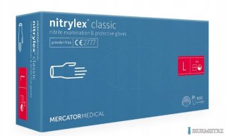 Rękawice nitrylowe bezpudrowe diagnostyczne MERCATOR, nitrylex classic, (100 szt.), rozmiar L, niebieskie
