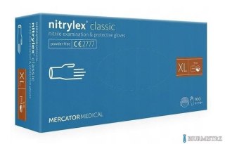 Rękawice nitrylowe bezpudrowe diagnostyczne MERCATOR, nitrylex classic, (100 szt.), rozmiar XL, niebieskie
