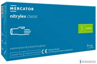 Rękawice nitrylowe bezpudrowe diagnostyczne MERCATOR, nitrylex classic, (100 szt.), rozmiar S, niebieskie