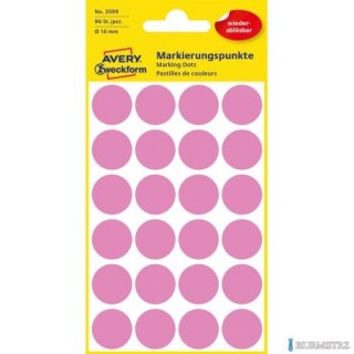 Usuwalne kółka do zaznaczania kolorowe, 96 etyk./op., Q18 mm, różowe, AVERY ZWECKFORM, 3599