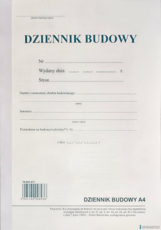 Dziennik budowy A4, 20 stron offset, 10-603-S11 DOTTS.