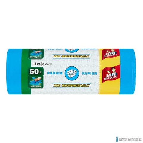JAN NIEZBĘDNY Worki HD Easy-pack niebieskie wiązane 60l 16 szt. do segregacji papier 40760