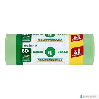 JAN NIEZBĘDNY Worki LD Eko zielone 60l 16 szt. szkło z uszami zawiązywane do segregacji 40777