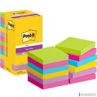 Bloczek samoprzylepny POST-IT® Super sticky, 76x76mm, 12x90 kart., mix kolorów, 3M-4064035065683
