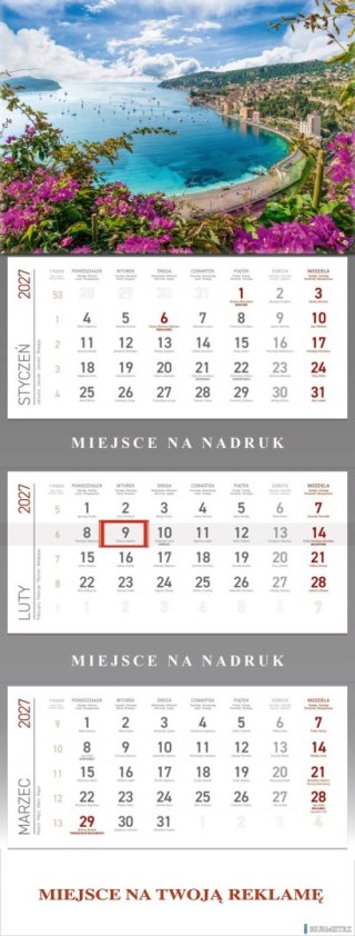 Kalendarz Trójdzielny 2027, KS055B LAZUROWE WYBRZEŻE, WOKÓŁ NAS