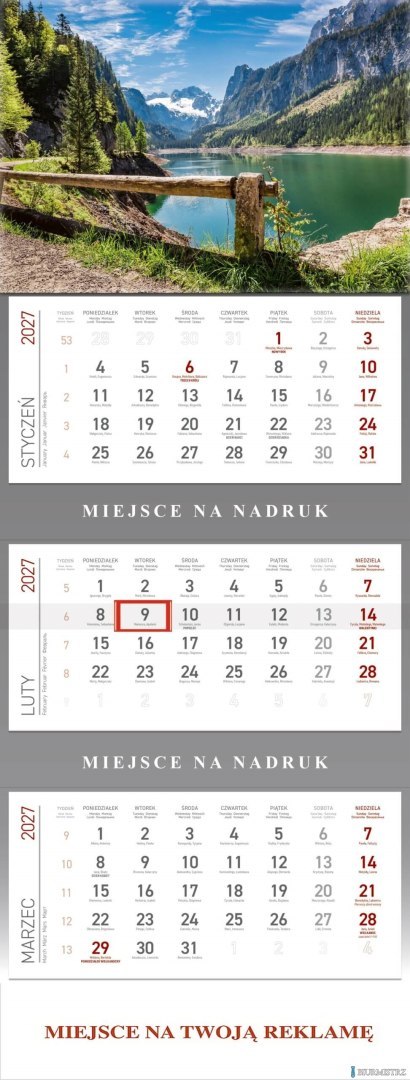 Kalendarz Trójdzielny 2027, KS055B GÓRSKIE JEZIORO, WOKÓŁ NAS