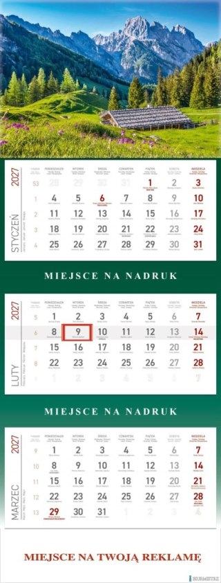 Kalendarz Trójdzielny 2027, KS055B GÓRY, WOKÓŁ NAS