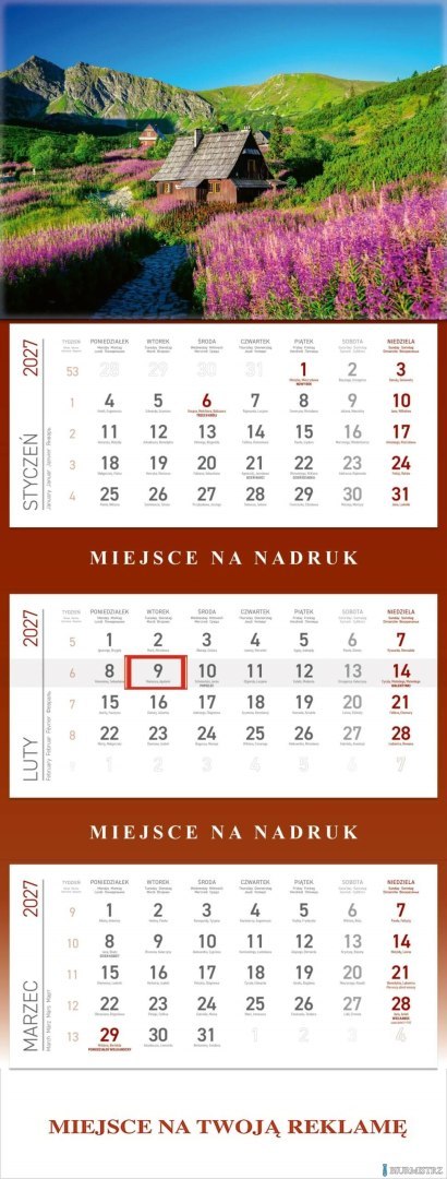 Kalendarz Trójdzielny 2027, KS055B HALA GĄSIENICOWA, WOKÓŁ NAS