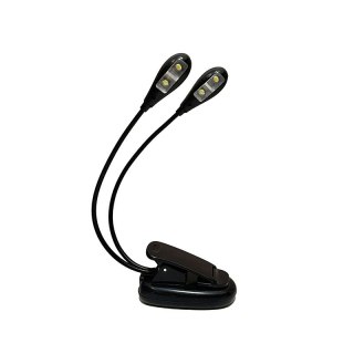 Lampka podwójna LED nocna z klipsem na książkę USB czarna
