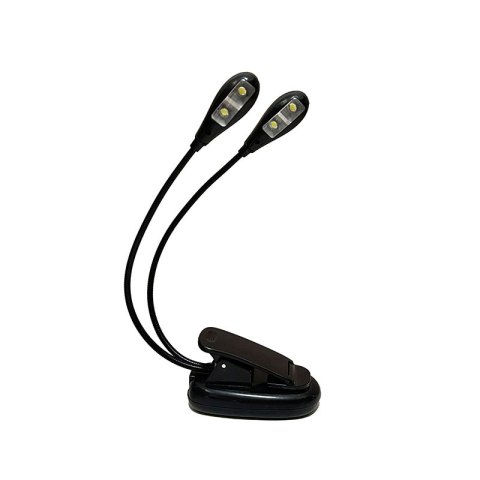 Lampka podwójna LED nocna z klipsem na książkę USB czarna
