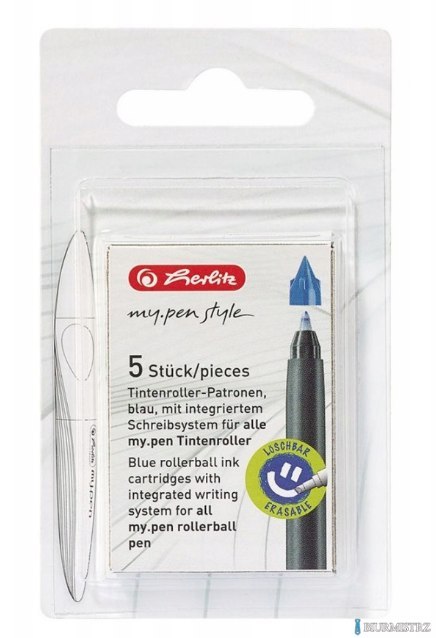 Naboje do piór kulkowych mypen, niebieskie, 5 sztuk 11378999 Herlitz SALE