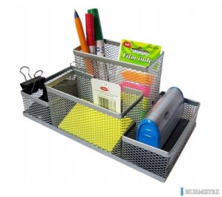 Organizer Przybornik na biurko metalowy pojemnik biurowy z siatki Net 4A Z3318A silver 20,5x10,5x9,5 cm