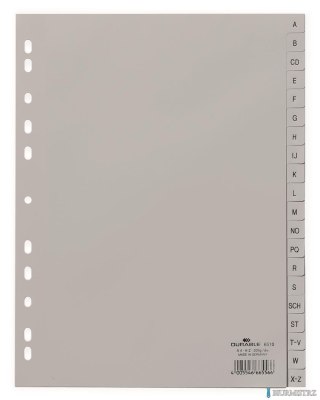 Przekładki PP A4 szare, nadr. indeks, A-Z, 20 części Szary 651010 DURABLE