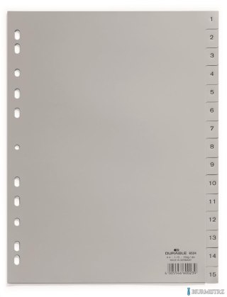 Przekładki PP A4 szare, nadrukowane indeksy, 1-15 Szary 652410 DURABLE