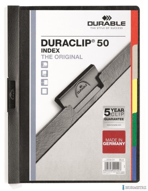 Skoroszyt DURACLIP 50 index z 5kol.przekładka czarny 223401 DURABLE