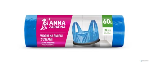 ANNA ZARADNA Worki na śmieci z uszami 60l niebieskie (20 szt.) 00060