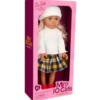 Lalka modowa 46 cm Mabel w spódnicy, sweterku z golfem i z czapką
