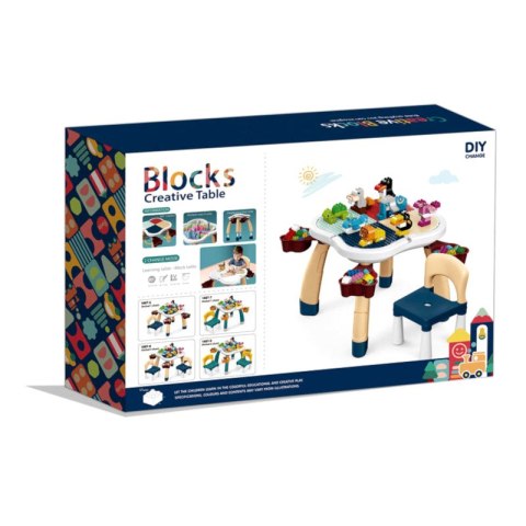 Stolik edukacyjny z klockami 100 elementów + 2 krzesełka